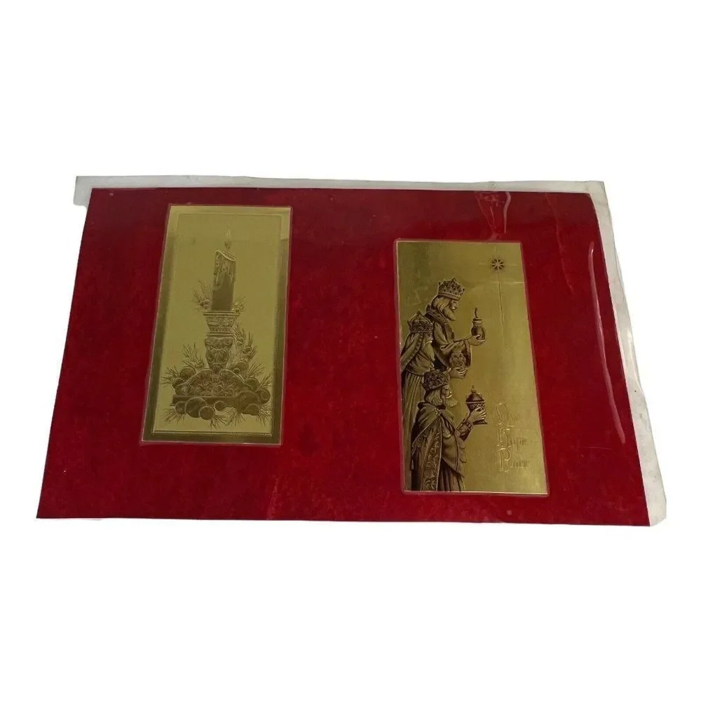 Vintage Set of 2 Kitchen Vinyl Foam Backed Christmas Placemats Postcard Collage